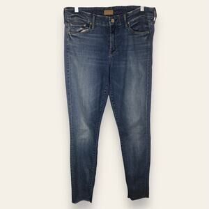 MOTHER Denim The Looker Ankle Fray Birds of Paradise Blue Skinny Jeans Waist 29